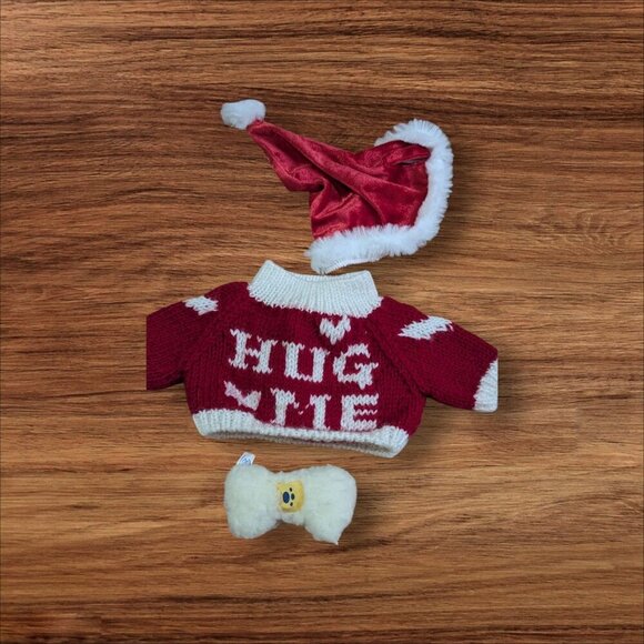 Build-A-Bear Red Knit "Hug Me" Sweater Santa Hat & Plush Bone Christmas BABW - Picture 1 of 5